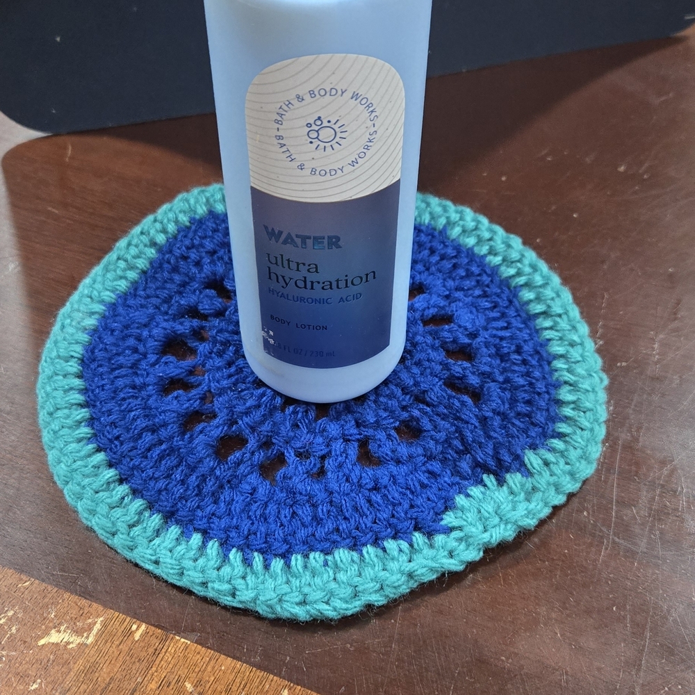 Handcrafted Royal Blue and Jade Crochet Doily